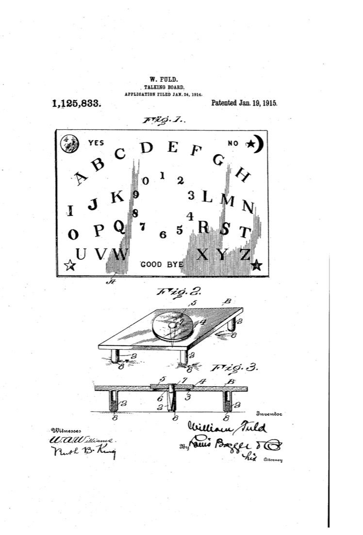 US 1,125,833, Talking-Board, sheet 1