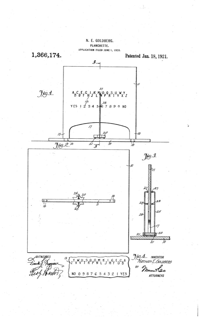 US 1,366,174, Planchette, sheet 1