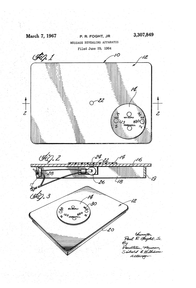 US 3,307,849, Message Revealing Apparatus, sheet 1