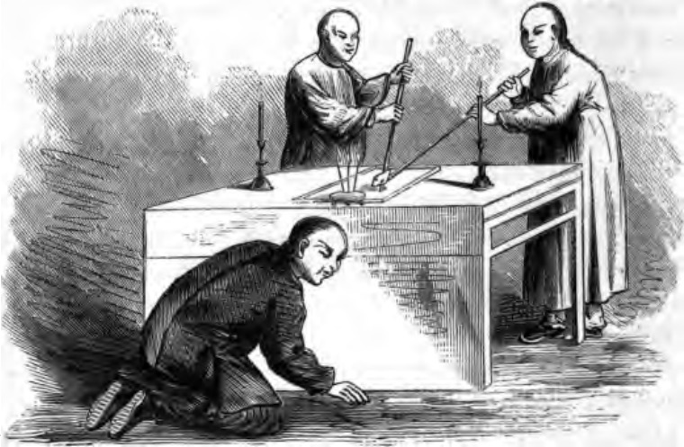 ‘Writing with a forked pen an oracle in the sand’, China, 1869
